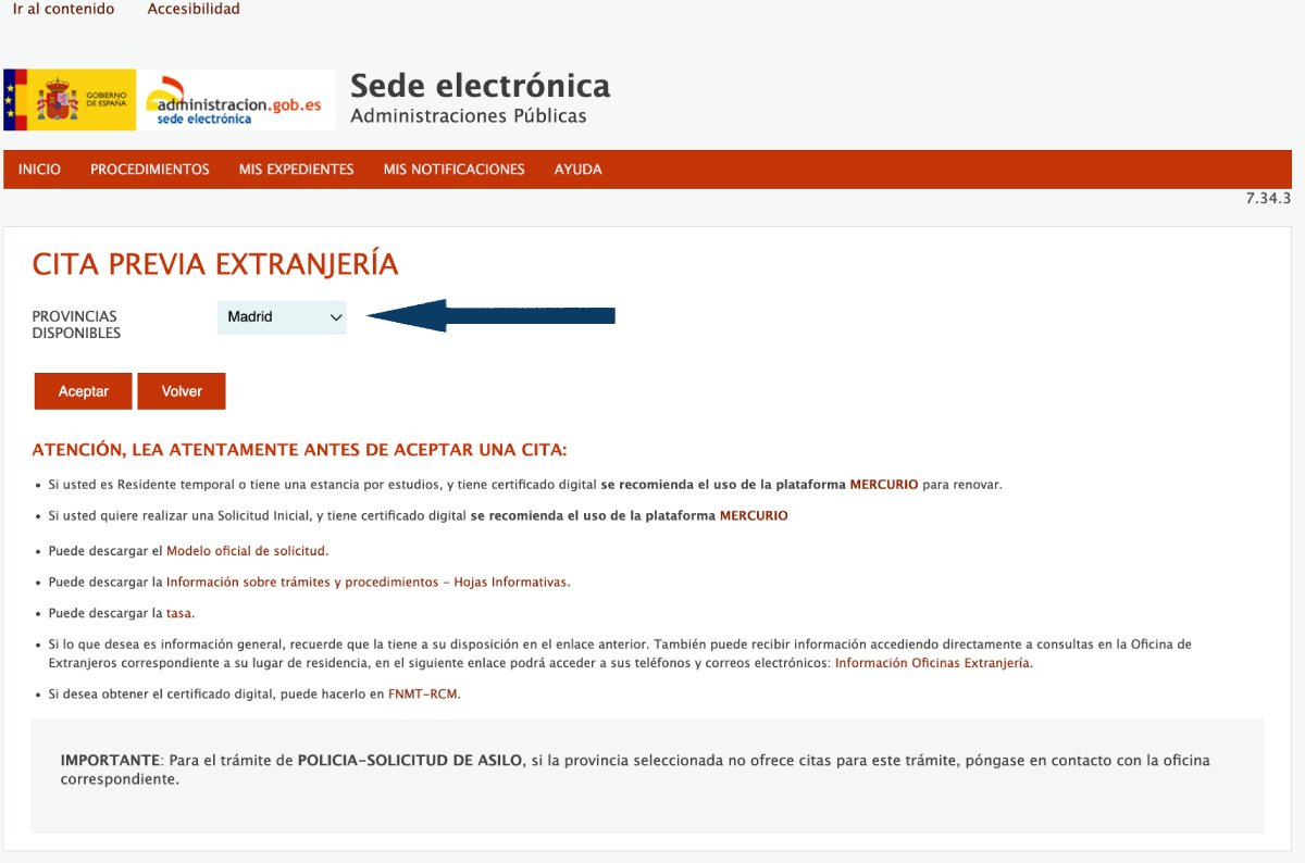 Seleccionar provincia extranjería
