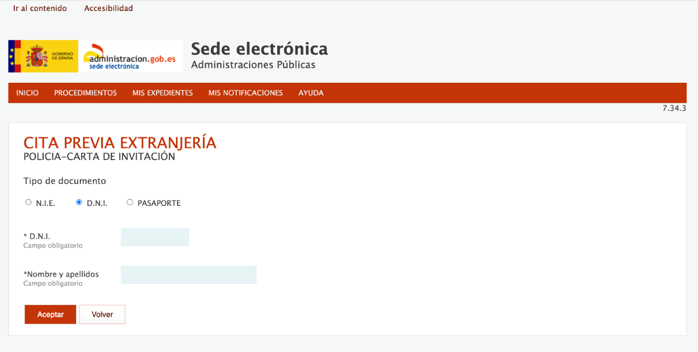 Formulario datos personales cita previa